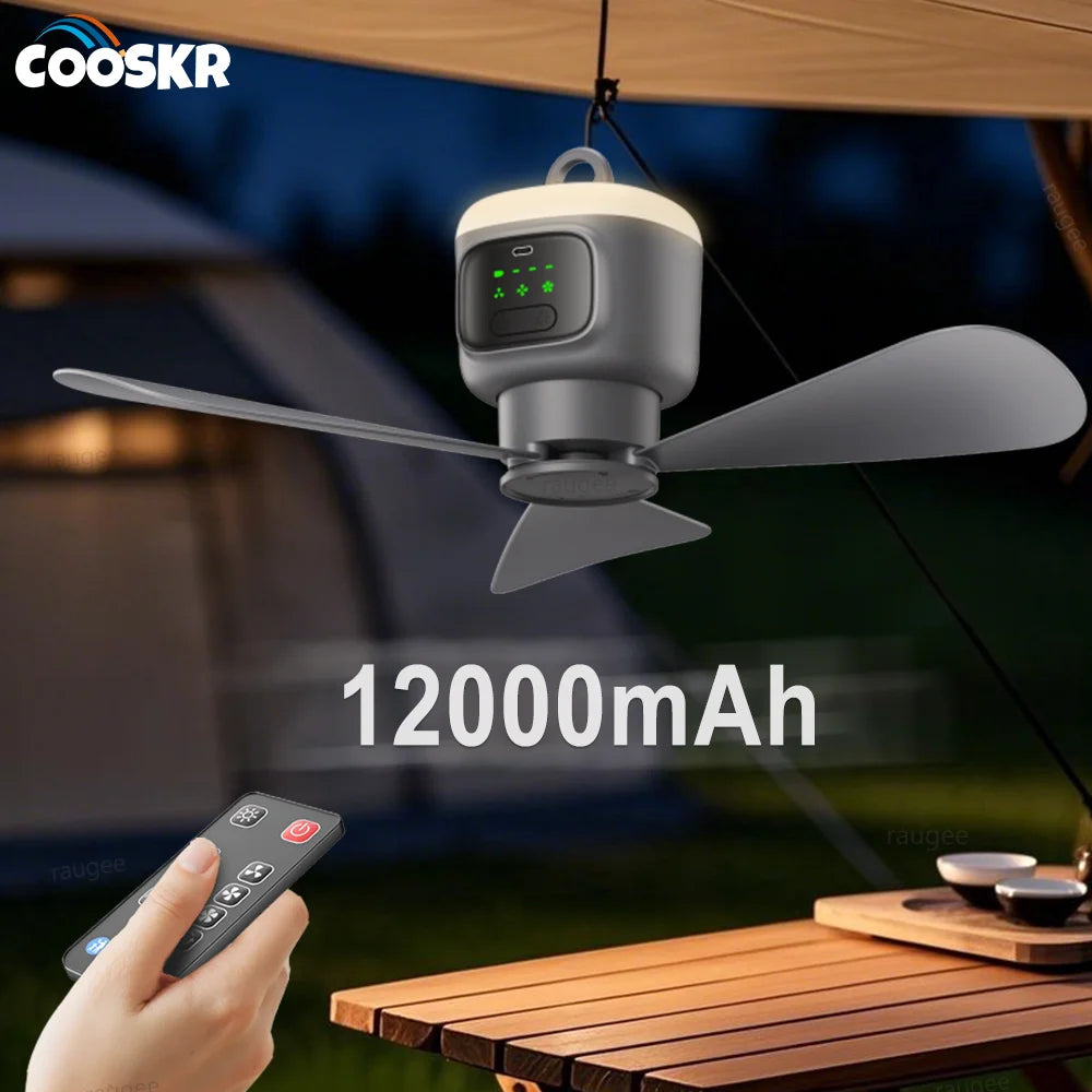 Ventilador portátil de techo recargable 12000 mAh con luz LED y control remoto