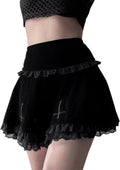 Womens Gothic Mini Skirts Punk Grunge Velvet Skirts High Waist Emo Skirt Mall Goth Alt Harajuku Skirt
