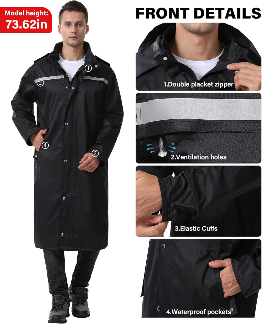 Raincoat Waterproof Hi Vis Reflective Long Rain Jacket Unisex