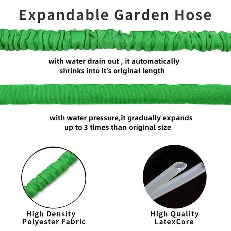 Manguera de jardín extensible de 7,6 a 61 metros (25 a 200 pies), manguera mágica para riego diario en el hogar y el jardín, pistola de agua de alta presión para lavado de autos.