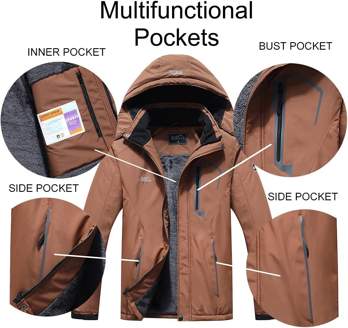 Men'S Ski Jacket Warm Winter Waterproof Windbreaker Hooded Raincoat Snowboarding Jackets