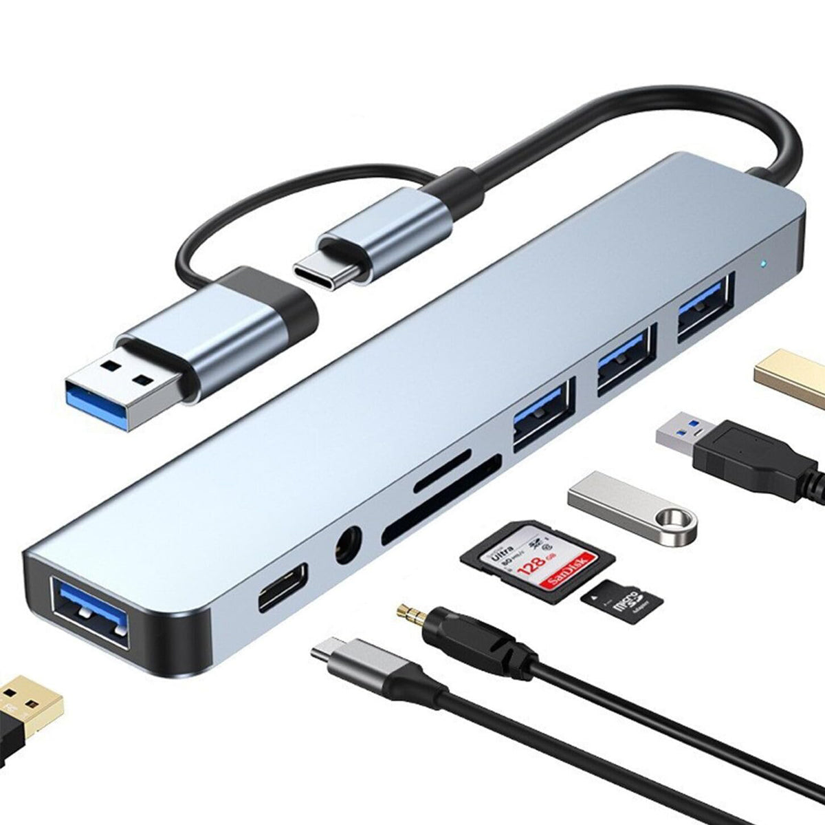 Hub USB 3.0 7 en 1 – Expansor de Puertos Multifunción.