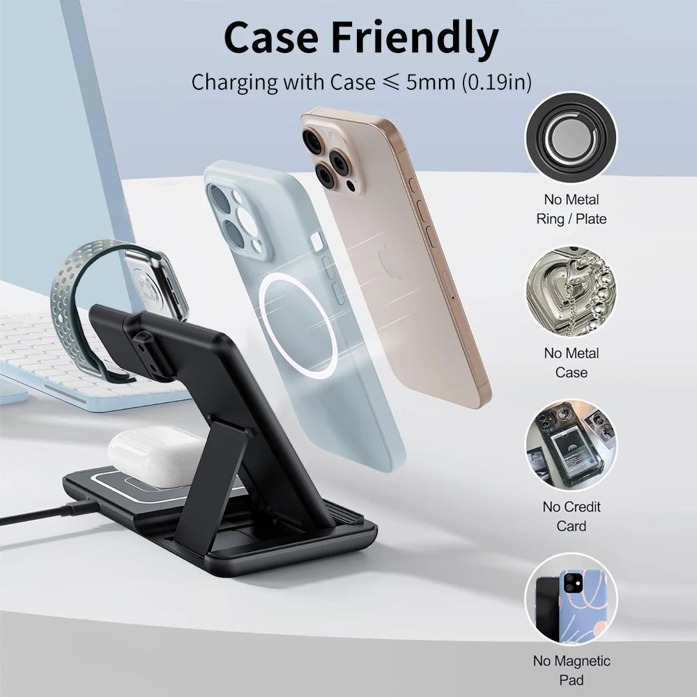 3 in 1 Foldable Night Light Wireless Charger Stand For iPhone 17 16 15 14 Apple Watch 2-11 SE Airpods Pro Fast Charging Station