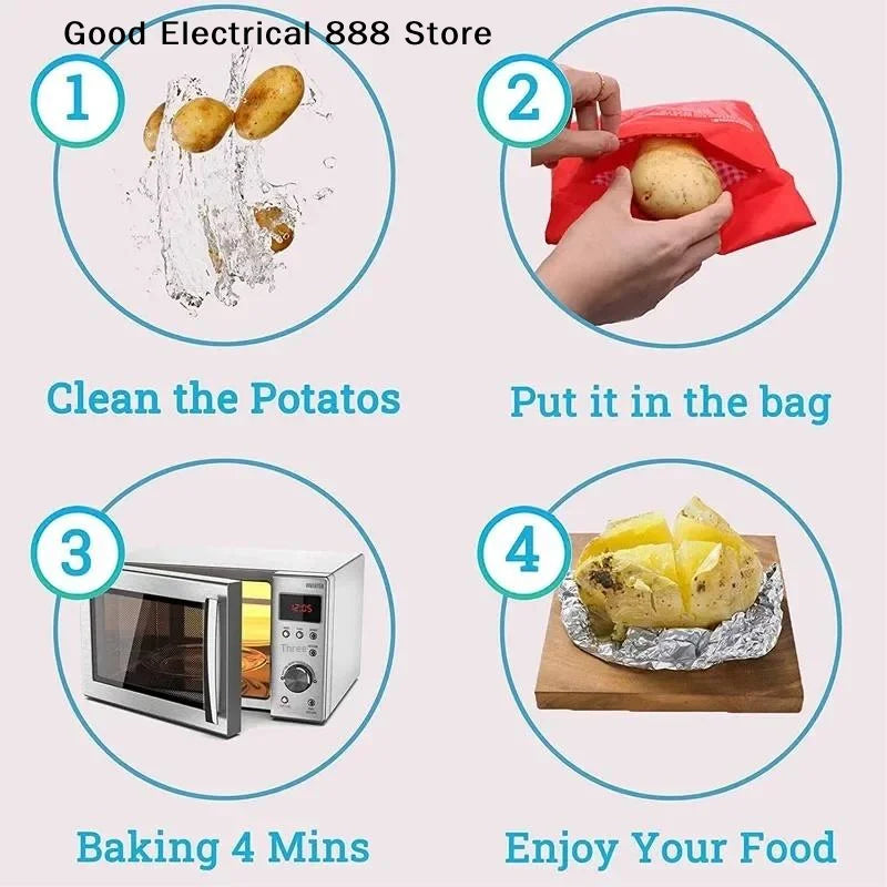 Microwave Potato Bag Reusable Express Microwave Potato Cooker Bag Baked Potato Cooker Perfect Potatoes 4 Minutes Red Baked Pouch