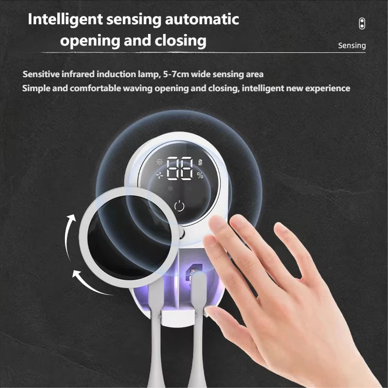 Toothbrush Holder Automatic Rotating Cover Rechargeable Wall Mounted Cleaner Dryer Light Cleaning Air Drying