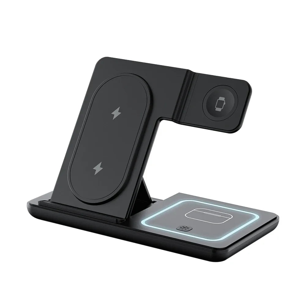 Base de carga inalámbrica 3 en 1 con luz nocturna plegable para iPhone, Apple Watch y AirPods
