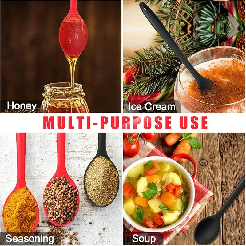 1Pc Large Silicone Spoon Kitchen Cooking Spoon Ladle Heat Resistant Long Handle Mixing Stirring Serving Spoon Cooking Utensils