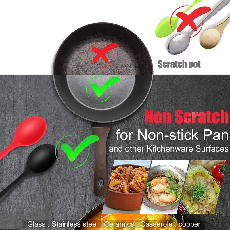 1Pc Large Silicone Spoon Kitchen Cooking Spoon Ladle Heat Resistant Long Handle Mixing Stirring Serving Spoon Cooking Utensils