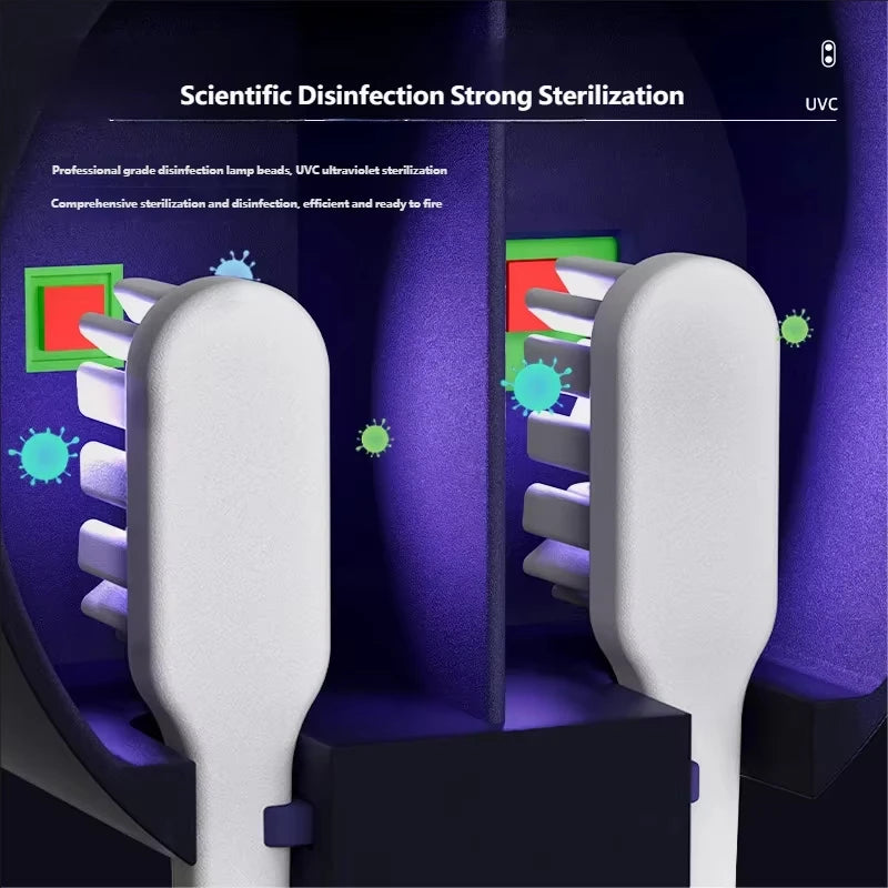 Toothbrush Holder Automatic Rotating Cover Rechargeable Wall Mounted Cleaner Dryer Light Cleaning Air Drying