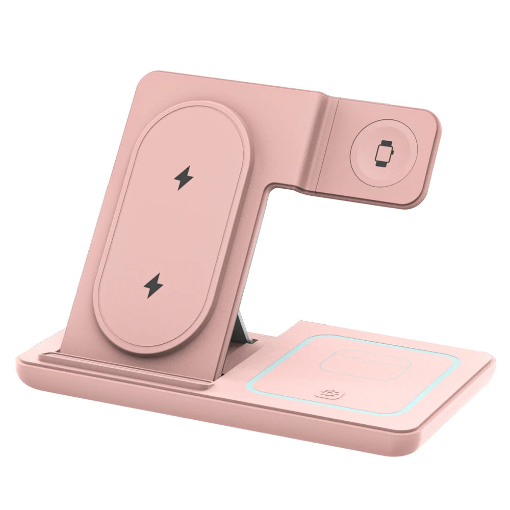 3 in 1 Foldable Night Light Wireless Charger Stand For iPhone 17 16 15 14 Apple Watch 2-11 SE Airpods Pro Fast Charging Station