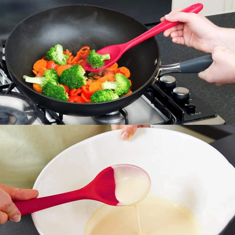 1Pc Large Silicone Spoon Kitchen Cooking Spoon Ladle Heat Resistant Long Handle Mixing Stirring Serving Spoon Cooking Utensils