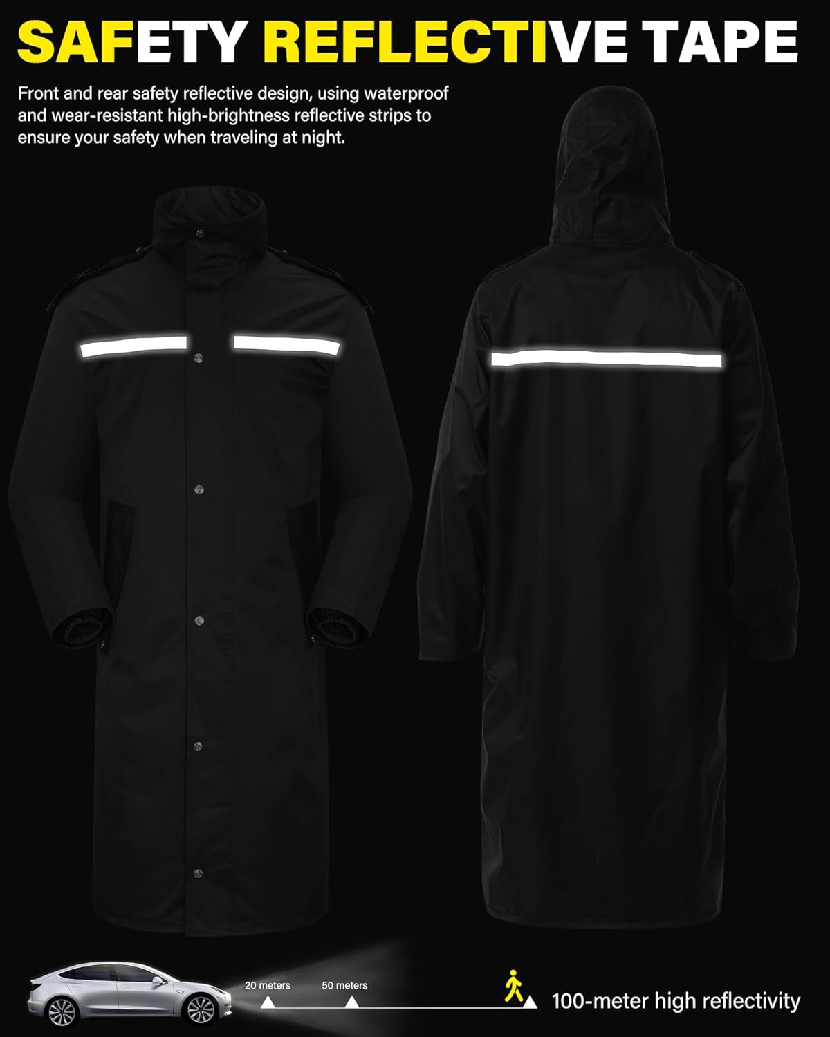 Raincoat Waterproof Hi Vis Reflective Long Rain Jacket Unisex