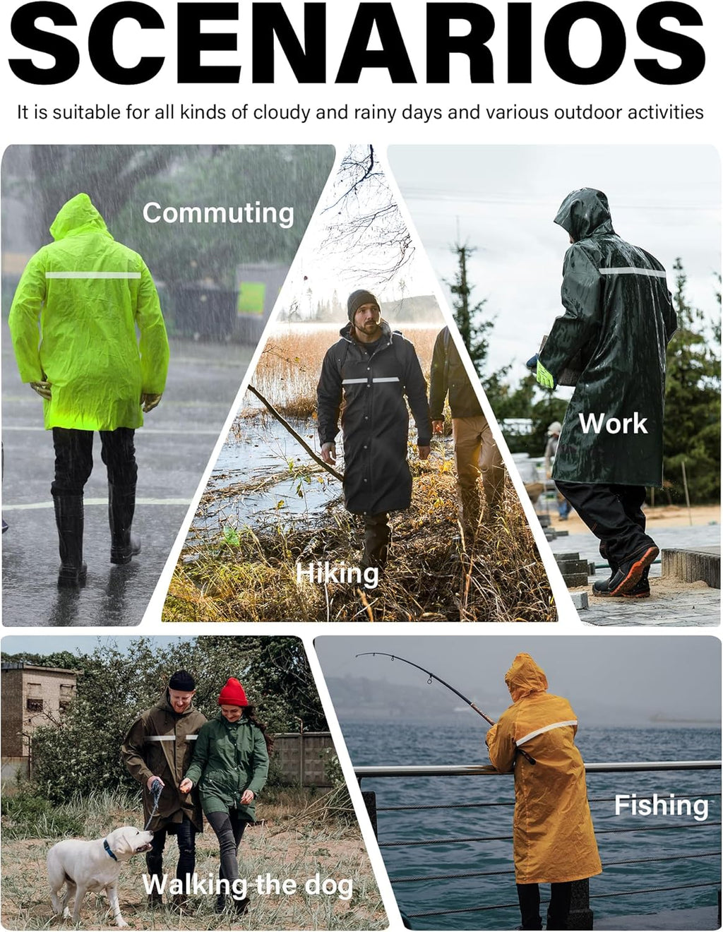 Raincoat Waterproof Hi Vis Reflective Long Rain Jacket Unisex